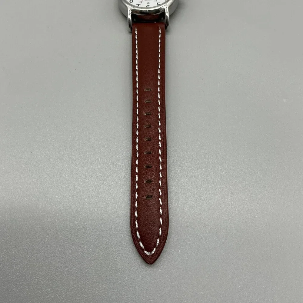 Timex Indiglo Womens Watch 31mm White Dial Silver Tone Brown Leather New Battery